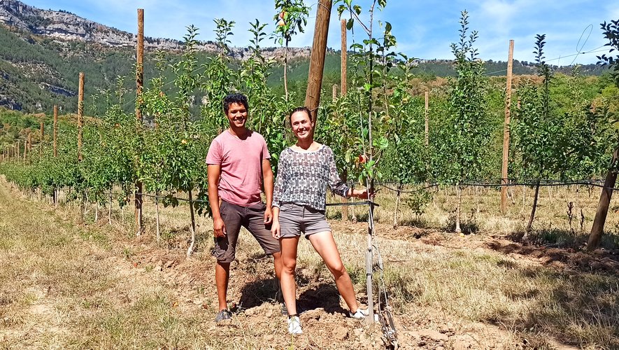 Anthony et Elisa devant des fruitiers